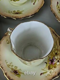 Antique Samuel Radford Floral gilded Tea Set Teaset Cup Saucer Plate #1124