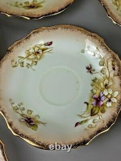 Antique Samuel Radford Floral gilded Tea Set Teaset Cup Saucer Plate #1124