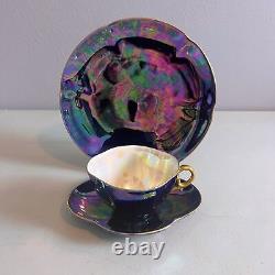 Antique Sarreguemines France Iridescent Lustre Tea Cup Saucer and Plate