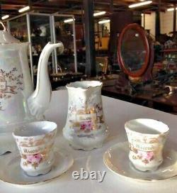 Antique Set Coffee Saucer German Tea Porcelain Cups And bow Painted in gold 19th