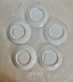 Antique Set Of 5 Golden Porcelain Teacups And Saucers