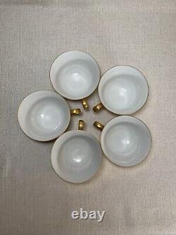 Antique Set Of 5 Golden Porcelain Teacups And Saucers