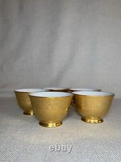 Antique Set Of 5 Golden Porcelain Teacups And Saucers