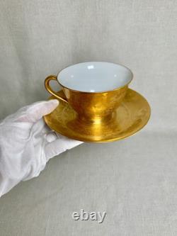 Antique Set Of 5 Golden Porcelain Teacups And Saucers