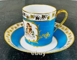 Antique Sevres Cherub Blue Celeste Tea Cup Saucer Set Gold Louise Philippe