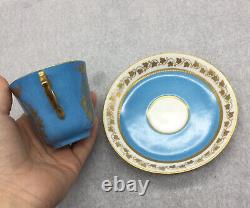 Antique Sevres Cherub Blue Celeste Tea Cup Saucer Set Gold Louise Philippe