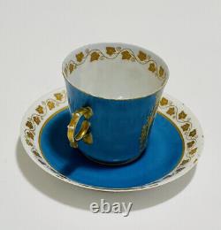 Antique Sevres Cherub Blue Celeste Tea Cup Saucer Set Gold Louise Philippe