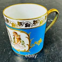 Antique Sevres Cherub Blue Celeste Tea Cup Saucer Set Gold Louise Philippe