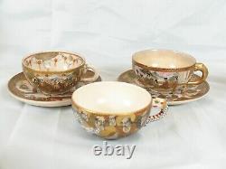 Antique Signed Satsuma 3 Teacups And 2 Saucers