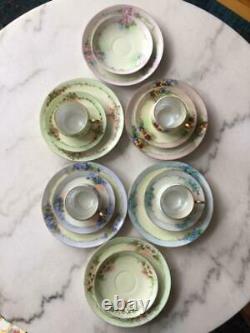 Antique Silesia Dessert Plates Teacups Saucers Hermann Ohme porcelain 1900-1920