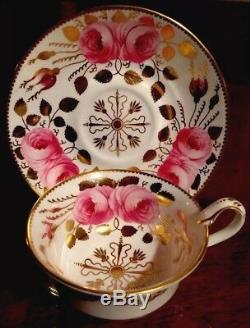 Antique Spode Copelands Cabbage Roses Gold Tea Cup & Saucer 3886