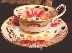 Antique Spode Copelands Cabbage Roses Gold Tea Cup & Saucer 3886