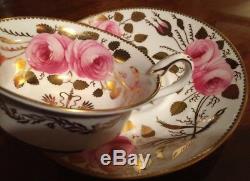 Antique Spode Copelands Cabbage Roses Gold Tea Cup & Saucer 3886