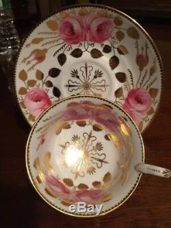 Antique Spode Copelands Cabbage Roses Gold Tea Cup & Saucer 3886