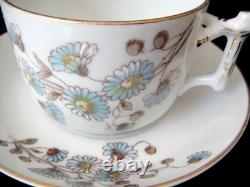 Antique Tea Cup & Saucer 1800 s Unmarked, Blue Floral with Gold Accent