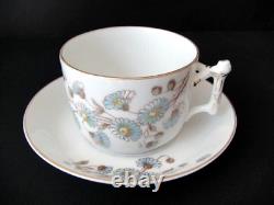 Antique Tea Cup & Saucer 1800 s Unmarked, Blue Floral with Gold Accent