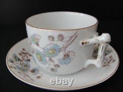 Antique Tea Cup & Saucer 1800 s Unmarked, Blue Floral with Gold Accent