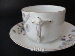 Antique Tea Cup & Saucer 1800 s Unmarked, Blue Floral with Gold Accent