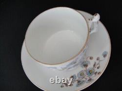 Antique Tea Cup & Saucer 1800 s Unmarked, Blue Floral with Gold Accent