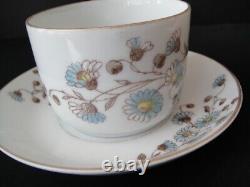 Antique Tea Cup & Saucer 1800 s Unmarked, Blue Floral with Gold Accent