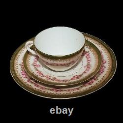 Antique Tea Cup Saucer Floral Gilded Hand Painted Porcelain Victorian MZ Austria