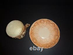 Antique Tea Cup & Saucer Large Teacup with 3D Dancing Couple inset Vintage WOW