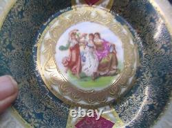 Antique Tea Cup & Saucer Royal Vienna Austria Porcelain Footed Gold Trim Beehive