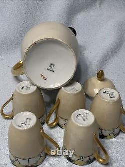 Antique Tea Pot & 5Tea Cups J &C Bavaria Austria Hand Painted Marked Han