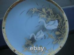 Antique Teacup Saucer Hand Painted Swan Raised Gold Dots Dainty