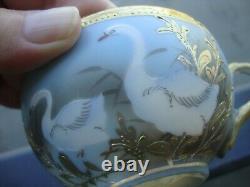 Antique Teacup Saucer Hand Painted Swan Raised Gold Dots Dainty