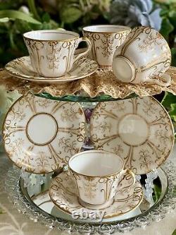 Antique Teacups & Saucers X FOUR! Coalport Ridgway Minton Embossed, Gilded