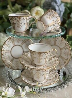 Antique Teacups & Saucers X FOUR! Coalport Ridgway Minton Embossed, Gilded