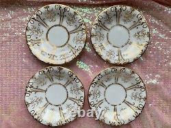 Antique Teacups & Saucers X FOUR! Coalport Ridgway Minton Embossed, Gilded