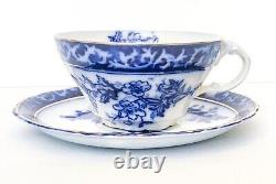 Antique Touraine Flow Blue Stanley Pottery 8 Tea Cups & Saucers-England-Alcock