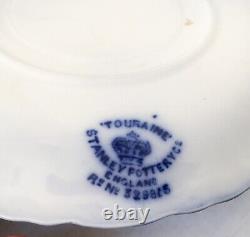 Antique Touraine Flow Blue Stanley Pottery 8 Tea Cups & Saucers-England-Alcock
