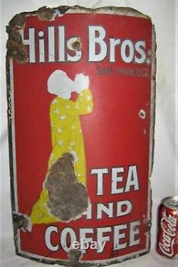 Antique USA Hills Bros San Francisco Porcelain Coffee Tea Cup Cafe Shop Art Sign