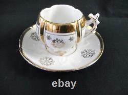 Antique Unmarked Tea Cup & Saucer Set Gold Accent Footed Base Floral Pattern