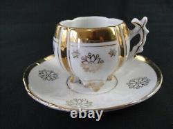 Antique Unmarked Tea Cup & Saucer Set Gold Accent Footed Base Floral Pattern