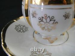 Antique Unmarked Tea Cup & Saucer Set Gold Accent Footed Base Floral Pattern