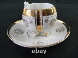 Antique Unmarked Tea Cup & Saucer Set Gold Accent Footed Base Floral Pattern