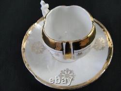 Antique Unmarked Tea Cup & Saucer Set Gold Accent Footed Base Floral Pattern