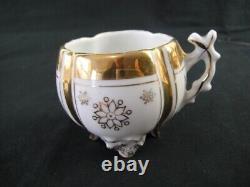 Antique Unmarked Tea Cup & Saucer Set Gold Accent Footed Base Floral Pattern