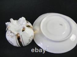 Antique Unmarked Tea Cup & Saucer Set Gold Accent Footed Base Floral Pattern