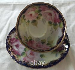 Antique Unsigned Hand Painted Nippon Tea Cup and Saucer Cobalt Blue And Gold
