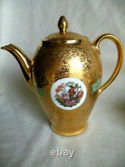 Antique Victoria Czech 22/24 K Hand Painted Gold Chocolate / Tea Set REDUCED