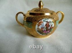 Antique Victoria Czech 22/24 K Hand Painted Gold Chocolate / Tea Set REDUCED