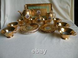 Antique Victoria Czech 22/24 K Hand Painted Gold Chocolate / Tea Set REDUCED