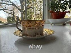 Antique Victorian Collectible Gold Gilded Pink Porcelain Cup and Saucer
