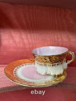 Antique Victorian Collectible Gold Gilded Pink Porcelain Cup and Saucer