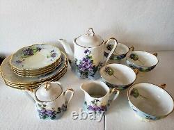 Antique Victorian Violets Tea Set Hutschenreuther Plates Cups Saucers 17pcs